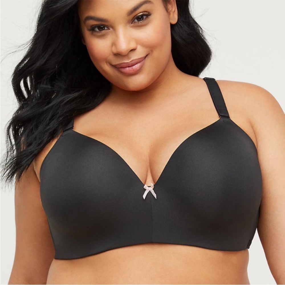 NWT Cacique Simply Wire Free TShirt Bra 0492 lightly line black lace bow